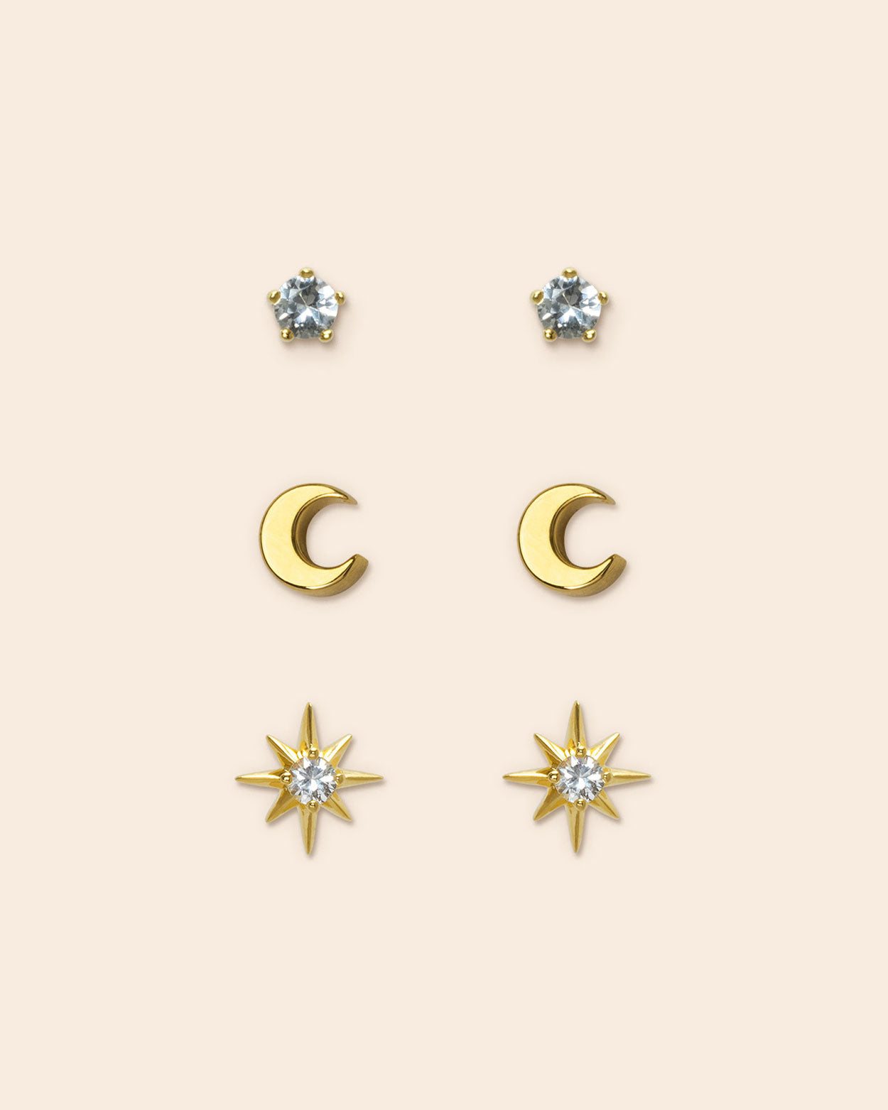 Sun, Moon & Star Stud Earrings Set