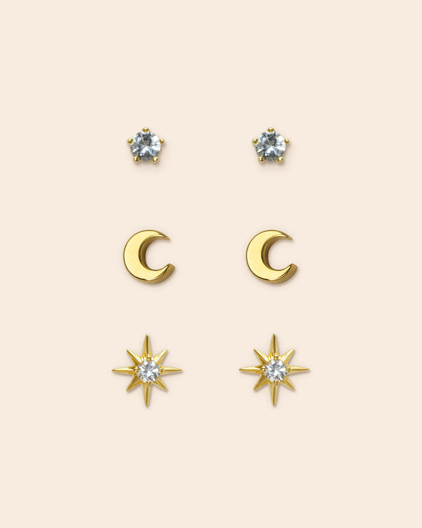 Sun, Moon & Star Stud Earrings Set